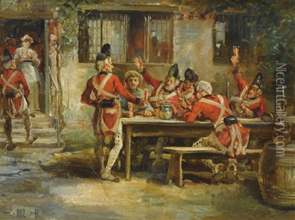 Zechende Soldaten Oil Painting - William Henry Pike