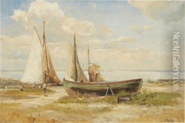 Strandparti Med Fiskebatar, Studie Fran Hven Oil Painting - Gustaf Rydberg
