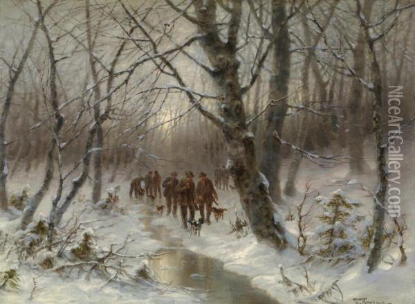 Huntersin A Winter Woodland Oil Painting - Desire Tomassin