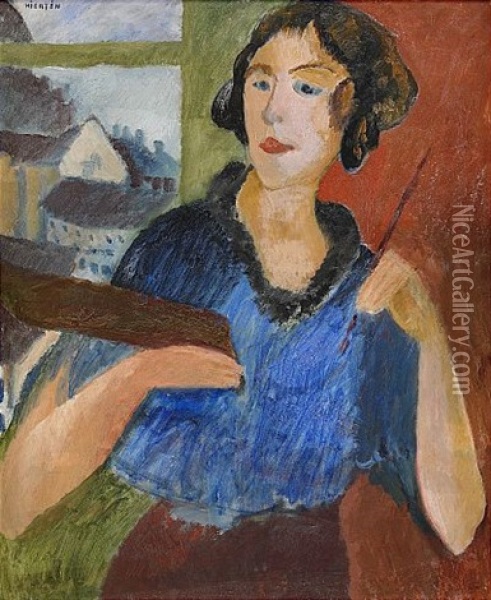 Sjalvportratt Med Palett Oil Painting - Sigrid (Maria) Hjerten