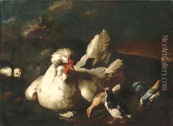 A hen and chicks in a landscape Oil Painting - Franz Werner von Tamm
