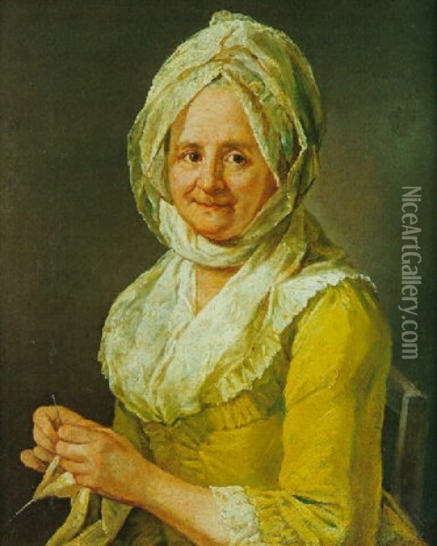 Portrait De Femme Brodant Oil Painting - Guillaume Francois Colson
