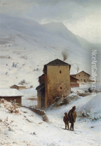Winterzeit Oil Painting - Eduard Peithner Ritter von Lichtenfels