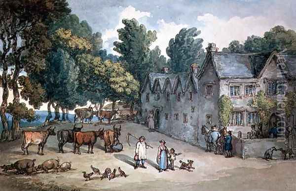 A Farmhouse at Hengar, Cornwall, 1803 Oil Painting - Thomas Rowlandson