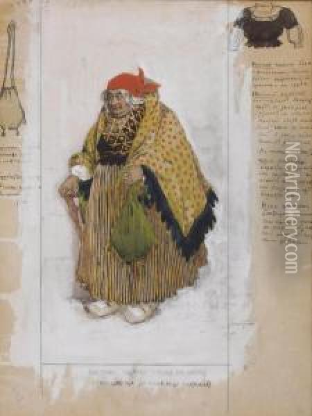 A Costume Design For Le Coeur De La Marquise Oil Painting - Lev Samoilovich Bakst