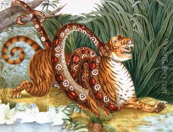 The Tiger and the Boa Constrictor, 1835 Oil Painting - Aloys Zotl
