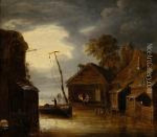 On The River By Moonlight Oil Painting - John Moore Of Ipswich