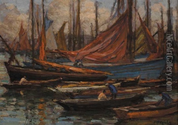 Turning Boats At Concarneau Oil Painting - Aloysius C. O'Kelly