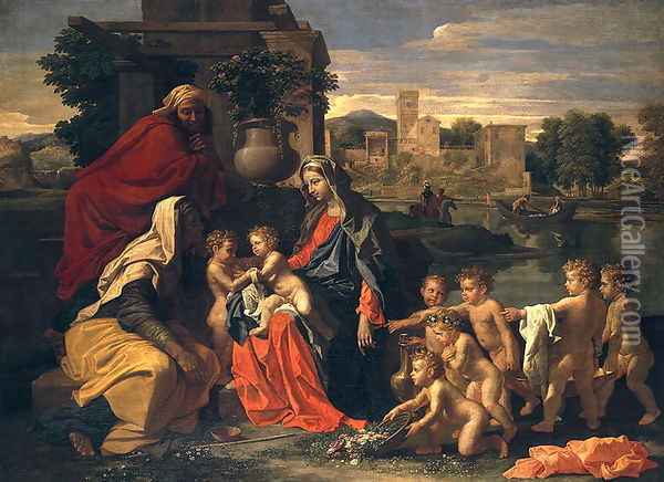 The Holy Family with the Infant St.John the Baptist and St. Elizabeth Oil Painting - Nicolas Poussin