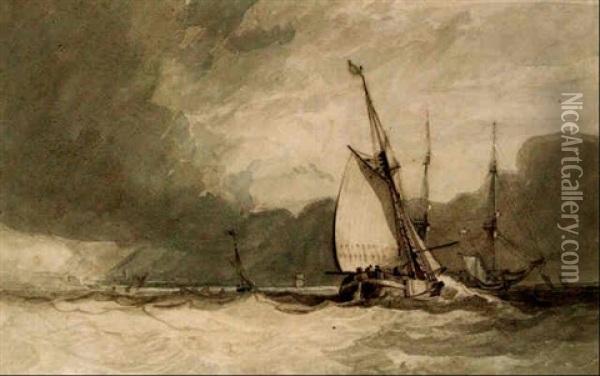 Shipping Off The Coast Oil Painting - John Sell Cotman