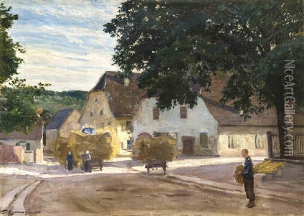 Dorfstrasse Wahrend Der Heuernte Oil Painting - Friedrich Kallmorgen