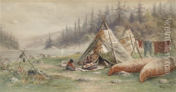 Ojibawa Wigwams, Lake Shebandowan Oil Painting - Frederick Arthur Verner