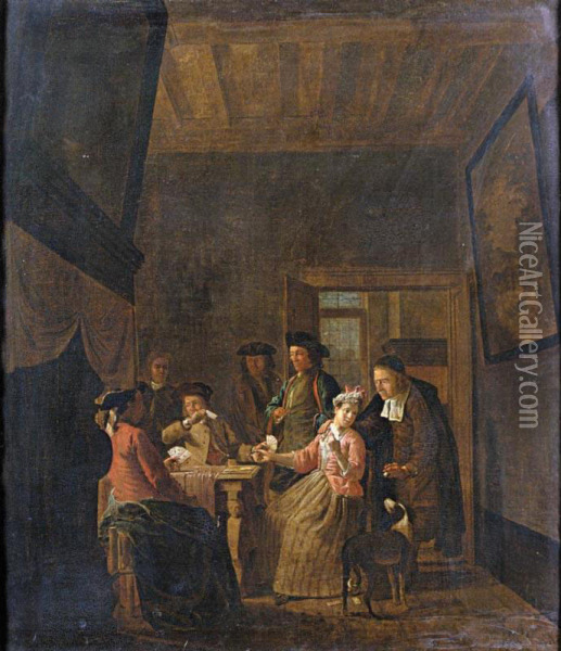 Interior With An Elegant Company Playing Cards Oil Painting - Maximilian Blommaerdt