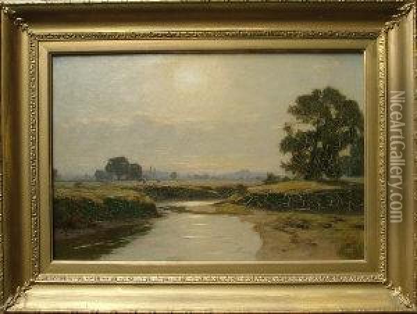 River Landscape With Cattle Oil Painting - David Cameron