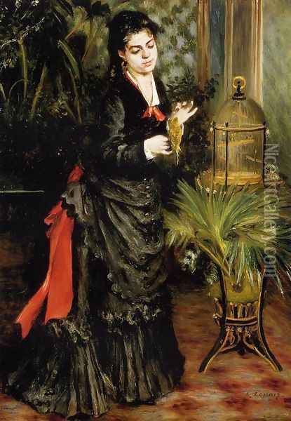 Woman with a Parrot (Henriette Darras) Oil Painting - Pierre Auguste Renoir