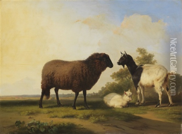 Schaf, Ziege Und Zicklein Vor Weiter Landschaft Oil Painting - Franz van Severdonck