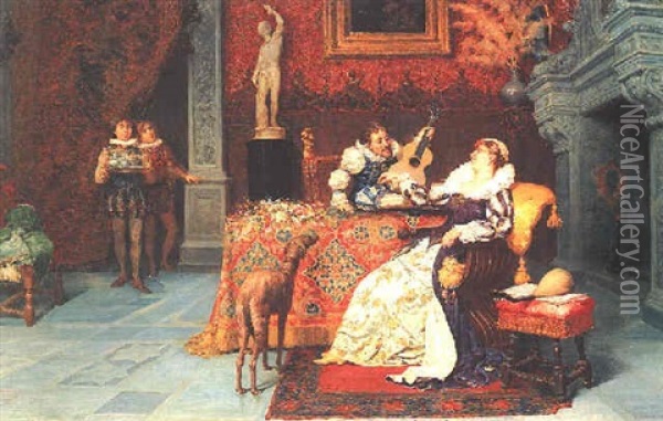 Courting The Lady Oil Painting - Francesco Bergamini