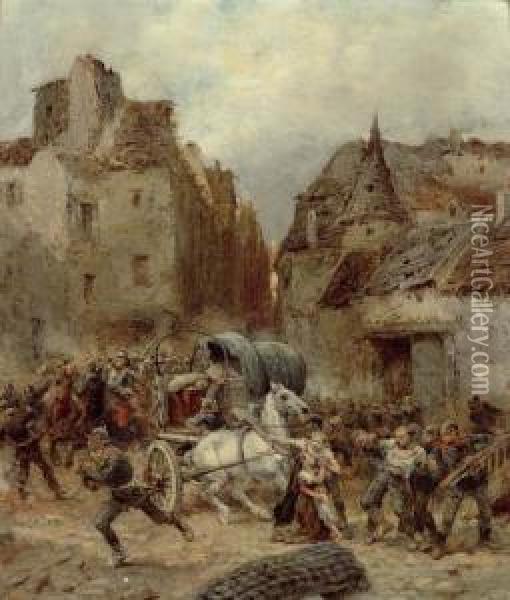 Plunderung Wahrend Des Krieges Von 1870. Oil Painting - Wilfred Constant Beauquesne