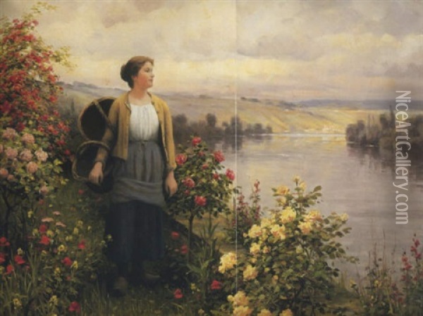 By The River On A Summer's Day Oil Painting - Daniel Ridgway Knight