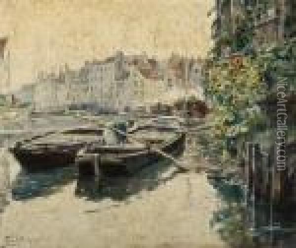 Bloemen Langs Een Kanaal Te Gent Oil Painting - Ferdinand Willaert