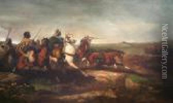 Charging Horsemen Oil Painting - Adolf Schreyer