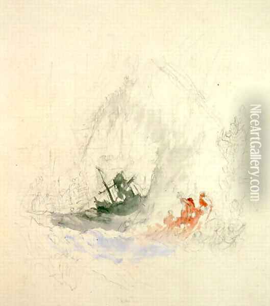 Fire at Sea, a design for a vignette, 1835 Oil Painting - Joseph Mallord William Turner