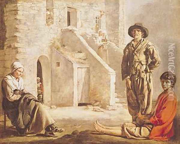 Peasants Before their House Oil Painting - Louis Le Nain