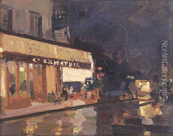A Paris Evening Street Scene Oil Painting - Konstantin Alexeievitch Korovin