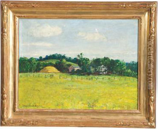 Pleasant Landscape With Fields And Farm Buildings Oil Painting - Maurice Hague