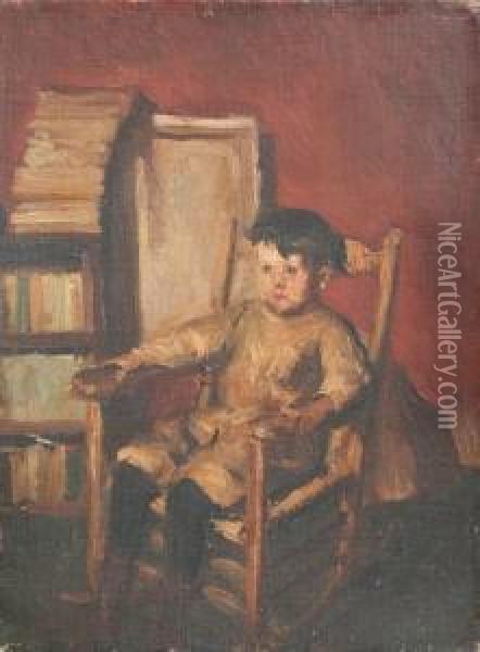 1859-): 
Seated Child Oil Painting - George Henry