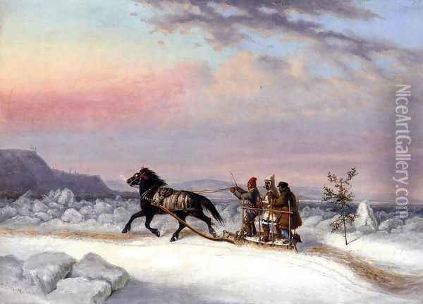 The Winter Crossing from Levis to Quebec Oil Painting - Cornelius David Krieghoff