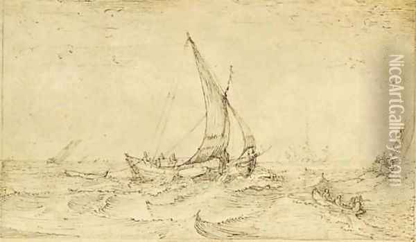Fishing boats in a rough sea Oil Painting - Cornelis Claesz van Wieringen
