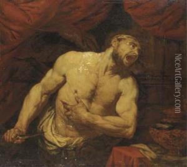 The Death Of Cato Oil Painting - Giovanni Battista Langetti