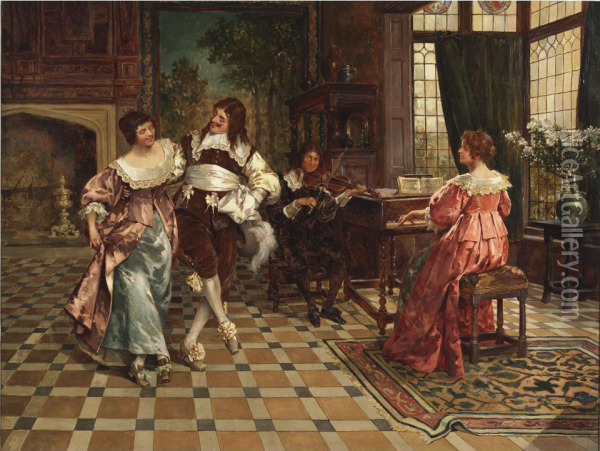 A Courtly Waltz Oil Painting - Henry Gillard Glindoni