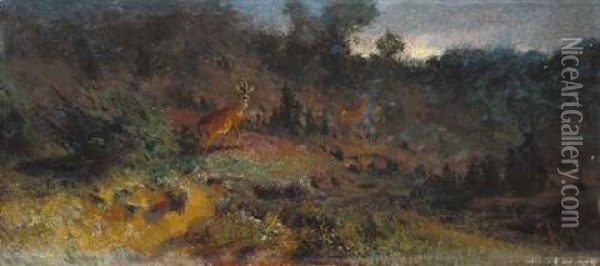 Waldlandschaft Mit Wild Oil Painting - Christian (Johann Christian) Kroener
