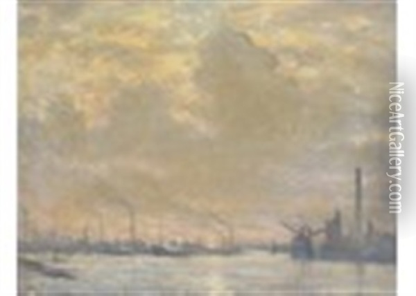 Greenwich Twilight Oil Painting - Christopher Richard Wynne Nevinson