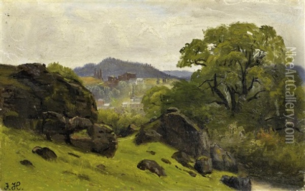 Blick Von Der Munterley Auf Gerolstein In Der Eifel Oil Painting - Franz Jakob Hoffmann