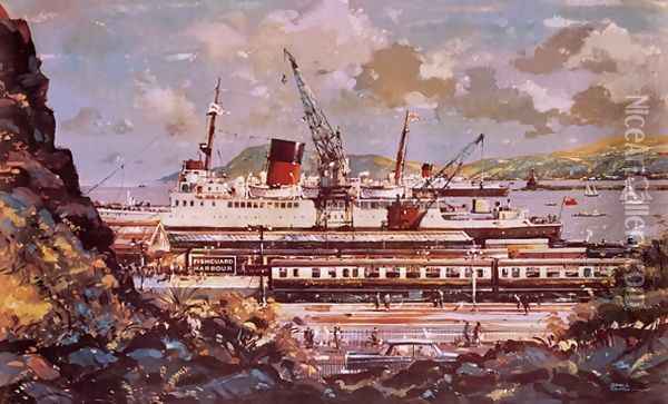 Fishguard harbour scene Oil Painting - John S. Smith
