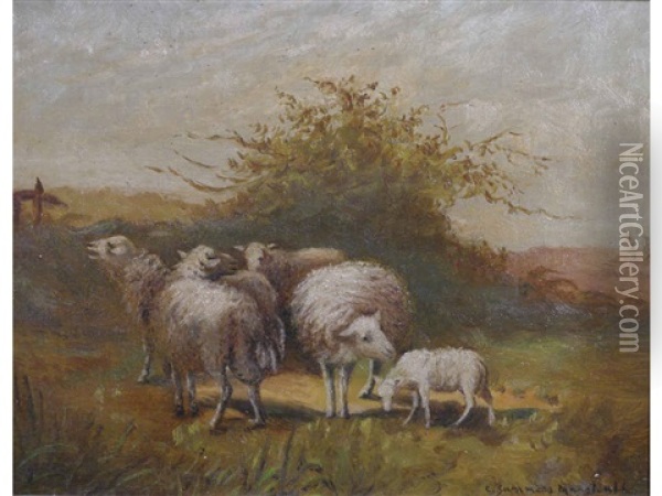 Sheep In Landscape Oil Painting - Clark S. Marshall