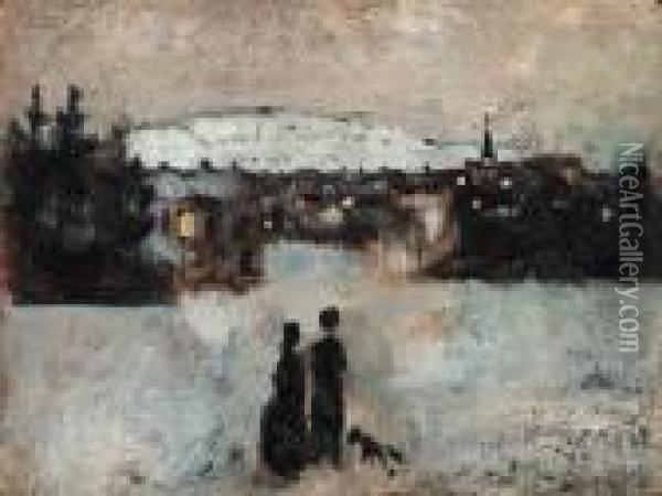 Vinterlandskap I Skymning Oil Painting - Edvard Munch