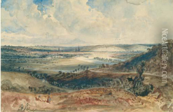 Vue Generale De Rouen Oil Painting - Paul Huet