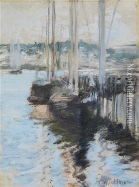 Boats In Harbor Oil Painting - John Henry Twachtman