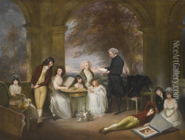 Portrait Of Archdeacon Strachey And His Family Oil Painting - Sir William Beechey