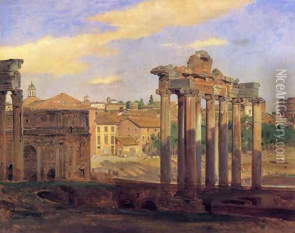 The Arch of Septumius Severus and the Temple of Concord Oil Painting - Constantin Hansen