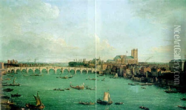 The Thames Looking Towards Westminster Oil Painting - Antonio Joli