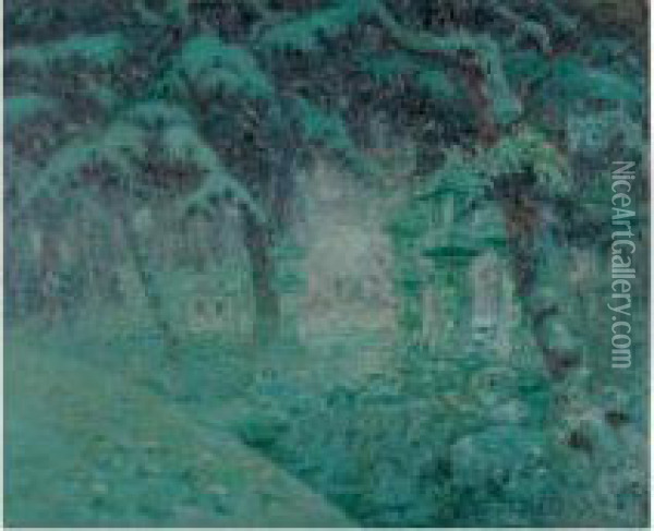 Neige Au Crepuscule A Nara Au Japon Oil Painting - Georges Dantu