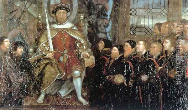Henry VIII and the Barber Surgeons (2) c. 1543 Oil Painting - Hans Holbein the Younger