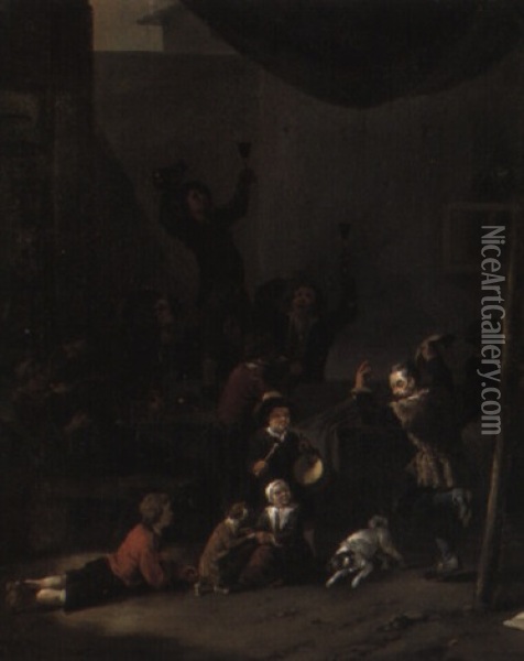 Peasants Merrymaking In The Courtyard Of A Tavern Oil Painting - Johannes Lingelbach
