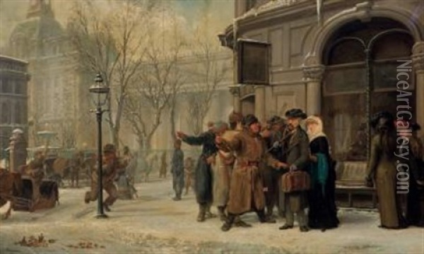 Montreal Street Scene Oil Painting - Alfred W. Boisseau