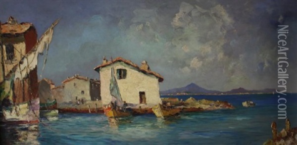 Petit Port Mediterraneen Oil Painting - Augustin Regis